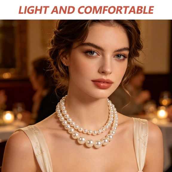 Healifty Double Layer Choker Necklace Oversized Bead White Alloy