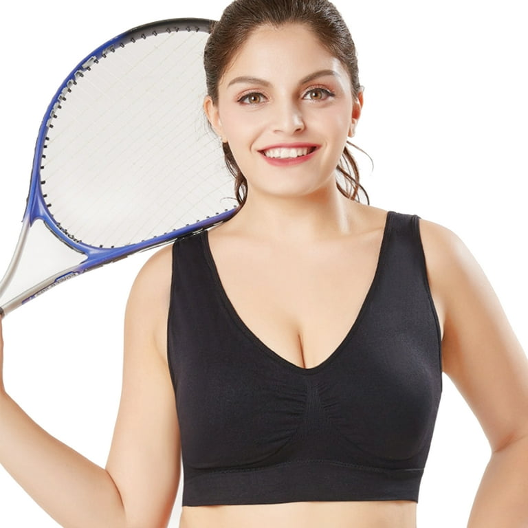 Women's Seamless Sports Bra Plus Size Yoga Bras Athletic Medium Impact  Wirefree Bra Tops Black/Beige 