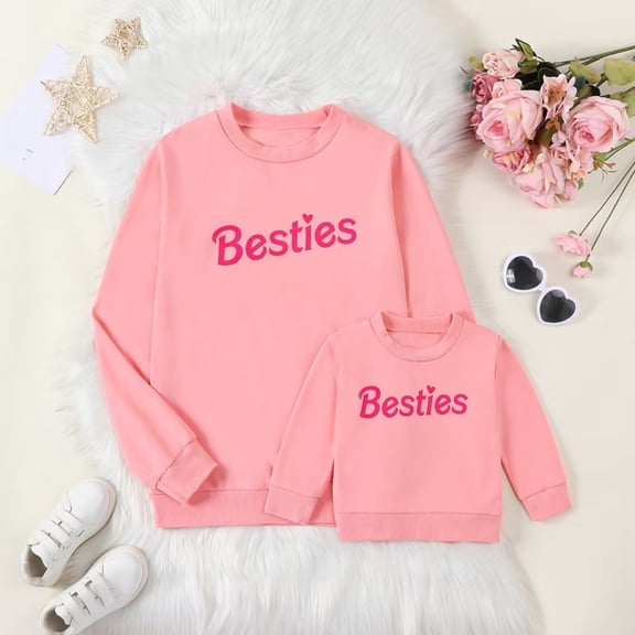 Mommy and Me Matching Outfits Letter Print Round Neck Pullover Long Sleeve Sweatshirts Tops