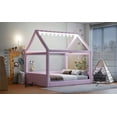 thumbnail image 5 of Harper & Bright Designs Full Size Upholstered House Daybed for Boys Girls, Wood Low Floor Bed with LED Light Strips and Roof, Pink, 5 of 18