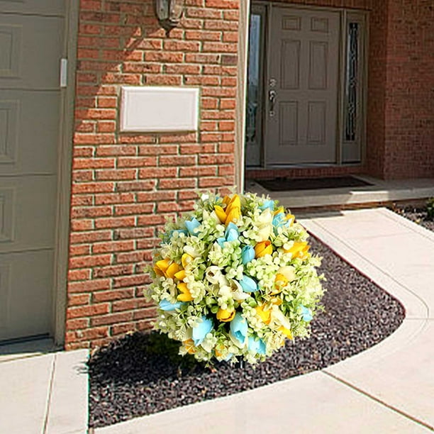 Árbol Artificial de Rosas Decoración Exterior – Árbol de Flores Falsas Impermeable, Rosas de Plástico y Tela Resistentes al Clima para Jardín, Decoración de Patio, 25 x 40 cm