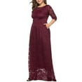 thumbnail image 3 of SWSMCLT Women's Short Sleeve Dress Maxi Semi Full Length Evening Gown Formal Lace Overlay Bridesmaid Dresses Summer (L-2XL) Vermillion X-Large, 3 of 4