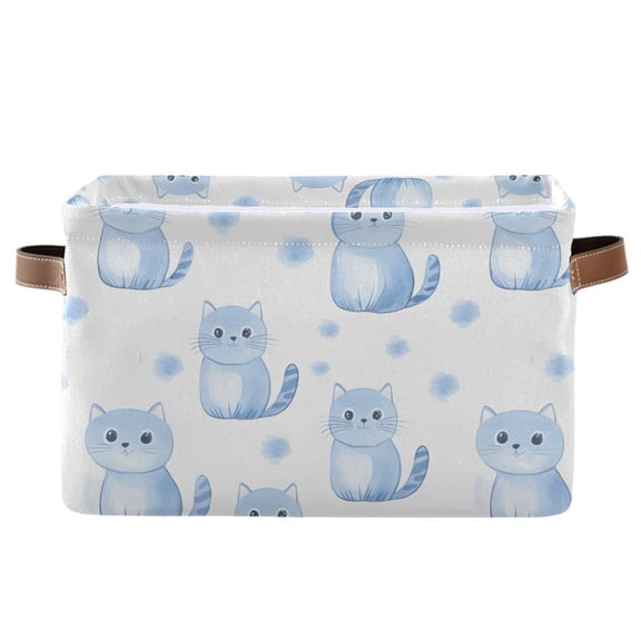 Storage Bins with Handle Fabric Organizer Basket Foldable Box 1 Pack Cute Blue Cat 14.2x10.2x8.3