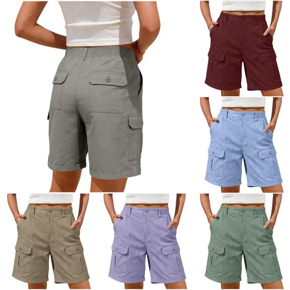 Gunia Women Hiking Shorts Bermuda Shorts Casual Summer High Waist With Pockets Outdoor Beach Cargo Shorts Grey L