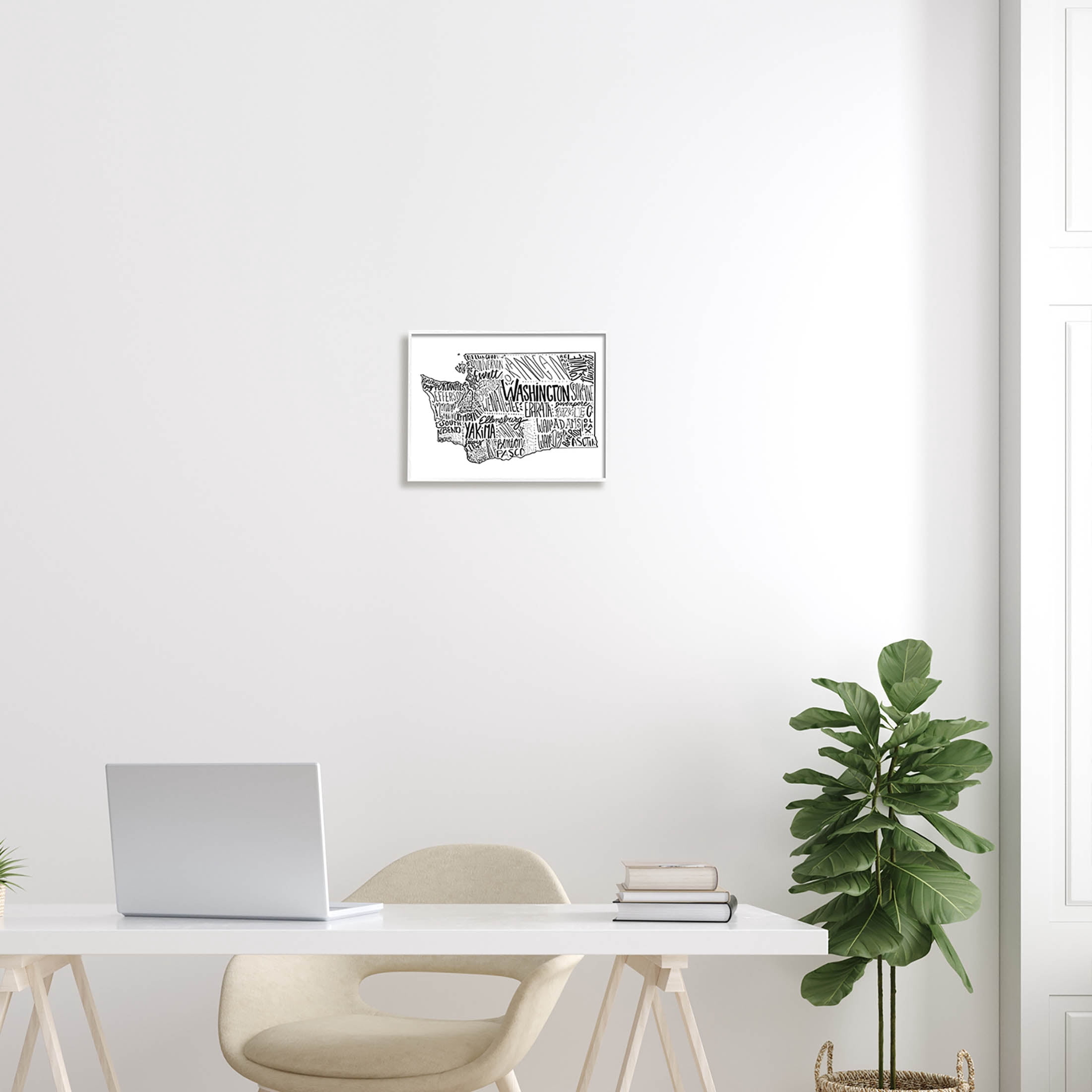 Stupell Industries Washington State Cities Text Graphic Art White Framed Art Print Wall Art, Design by The Saturday Evening Post