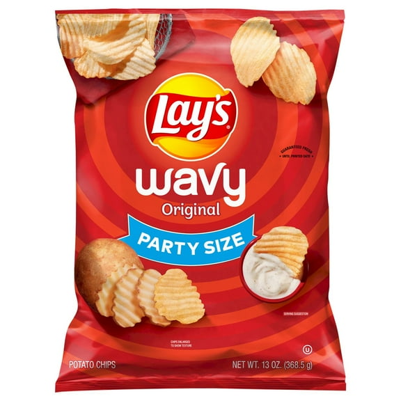 Pack Of 2 Lay's Wavy Potato Chips Party Size, 13 oz (Package May Vary)