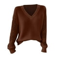 thumbnail image 4 of Bovemsi Womens Sweaters Autumn And Winter New Solid Color Crochet Flared Sleeve Round Neck Pullover Long Top Women Cute Sweaters, 4 of 6