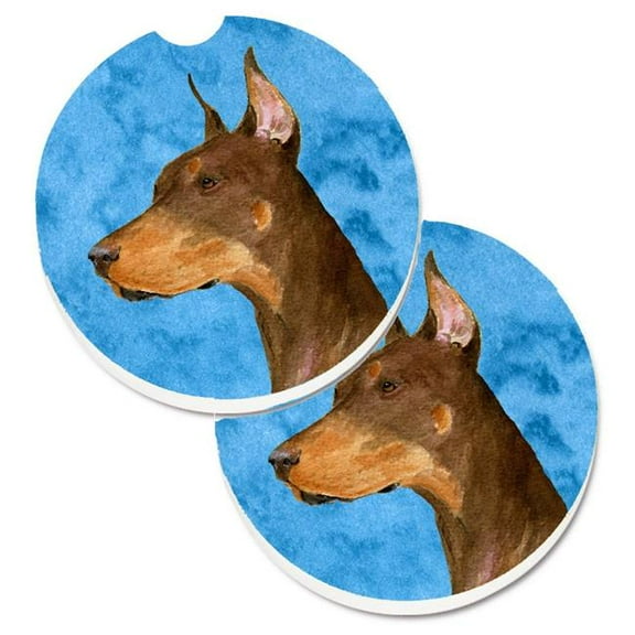 Blue Doberman Set of 2 Cup Holder Car Coaster