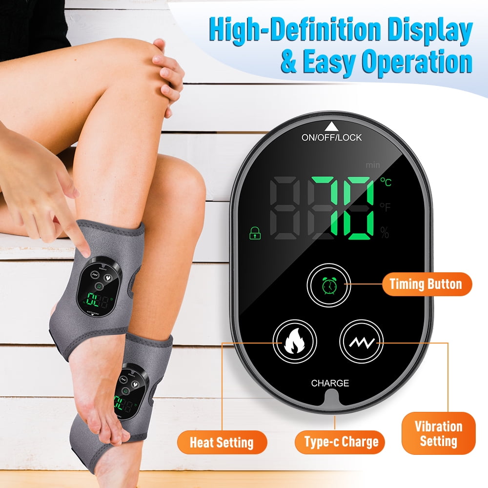 Cordless Foot Ankle Massager, Ankle Heating Pad, Ankles Heated Wrap, Foot Heating Pad with 6 Heat Levels, 3 Timing & Vibration, 3000mAh Battery, Adjustable Strap for Left/Right Feet, Gray 2pcs