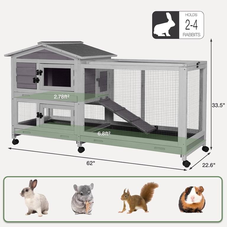 Aivituvin 2-Story Mobile Rabbit Hutch, 62 Inches photo 4