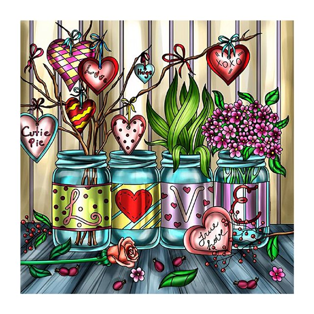 Pintura de diamante 5D Florero de amor Imagen de taladro redondo completo Likrtyny Arte deco