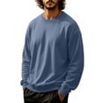 thumbnail image 2 of Men's Solid Color Crewneck Sweatshirt Casual Thermal Long Sleeve Pullover Fall Winter Warm Fashion Tops Navy 2XL, 2 of 6