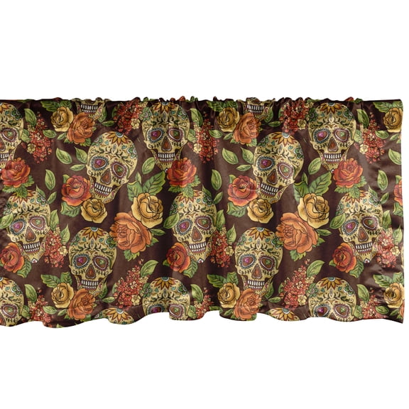 Ambesonne Floral Window Valance, Diamond Flowers Leaves, 54" X 18", Pale Green Yellow Orange