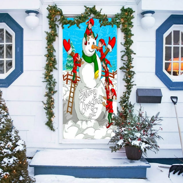 Tenture de Rideau de Porte de Fête de Noël Festive pour Rassemblements des Fêtes et Couverture d'Entrée Intérieure Saisonnière, Porte d'Entrée Distinctive