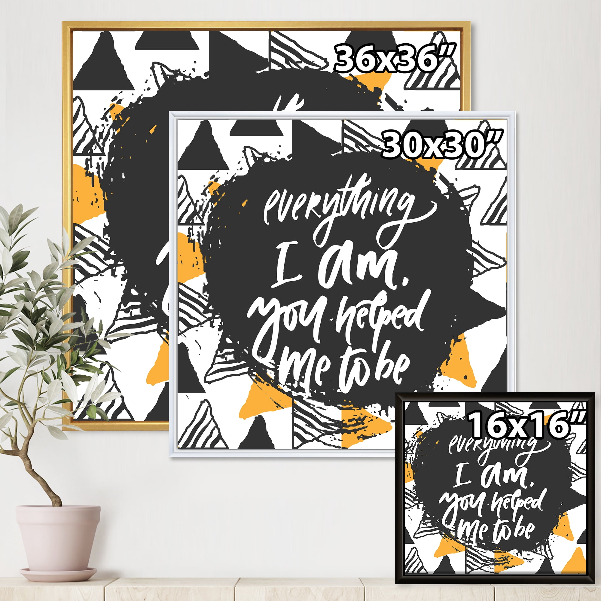 Designart 'Everything I Am You Helped Me To Be On Triangle Pattern' Mid-Century Modern Framed Canvas Wall Art Print