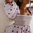 thumbnail image 3 of Women Long Dress Long Sleeve Square Neck Embroidery Flower Swing Dress, 3 of 5