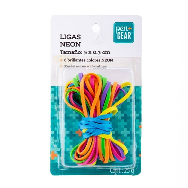 Ligas Pen + Gear de hule colores neón 0.3 x 5 cm, 25 g