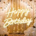 thumbnail image 1 of Letrero Feliz Cumpleaños, Happy Birthday Decoration, Letrero Happy Birthday Alimentado por USB, Luz de Neón LED Blanca Cálida para Fiesta de Cumpleaños,Bar,Club,Decoración Interior y Exterior, 1 of 7