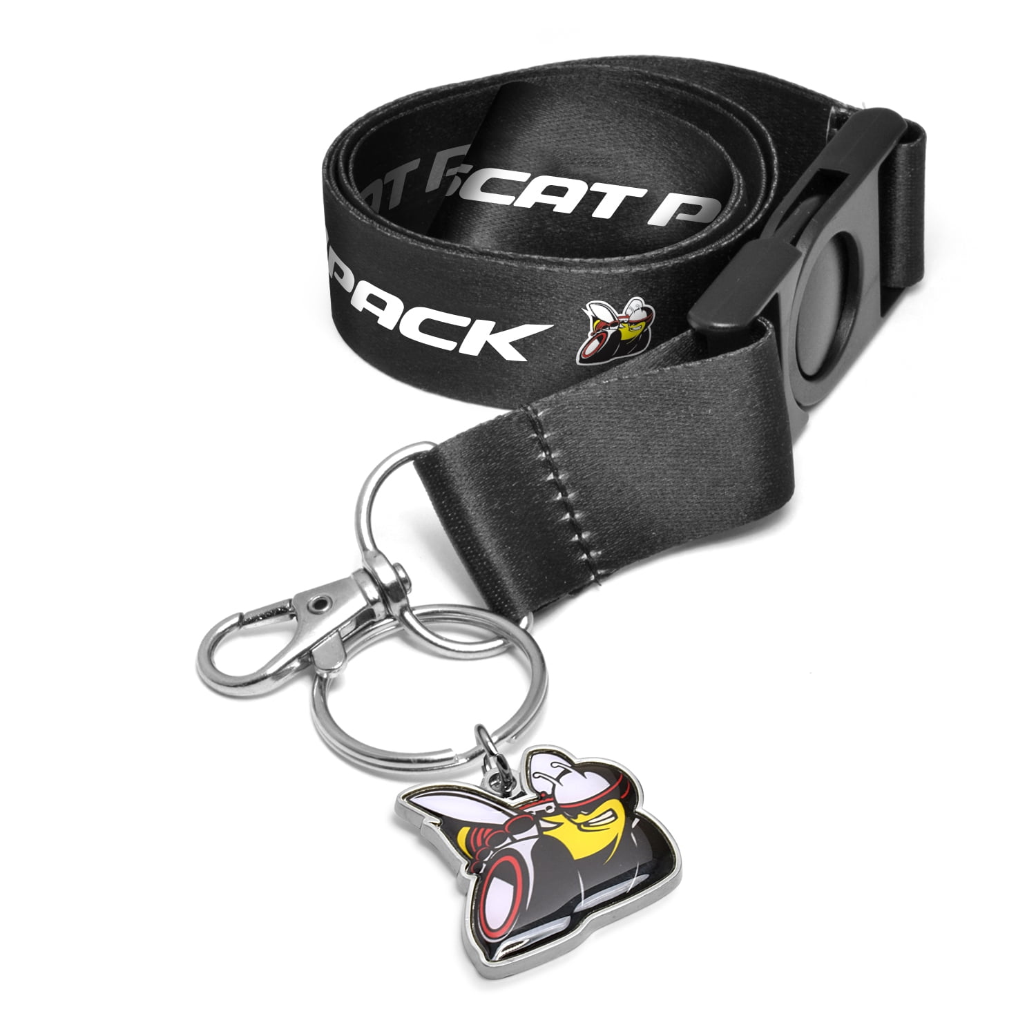 iPick Image for Dodge Scat-Pack Full-Color Die-Cut Metal Key Chain with Printed Logo Black Lanyard Strap, Official Licensed