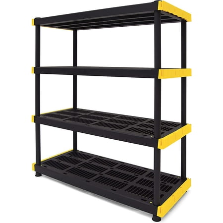 

bafwm Original Black & Yellow 4-Tier Shelving Unit Indoor/Outdoor Heavy Duty Shelving Unit (55\u201DH x 48\u201DW x 20\u201DD)