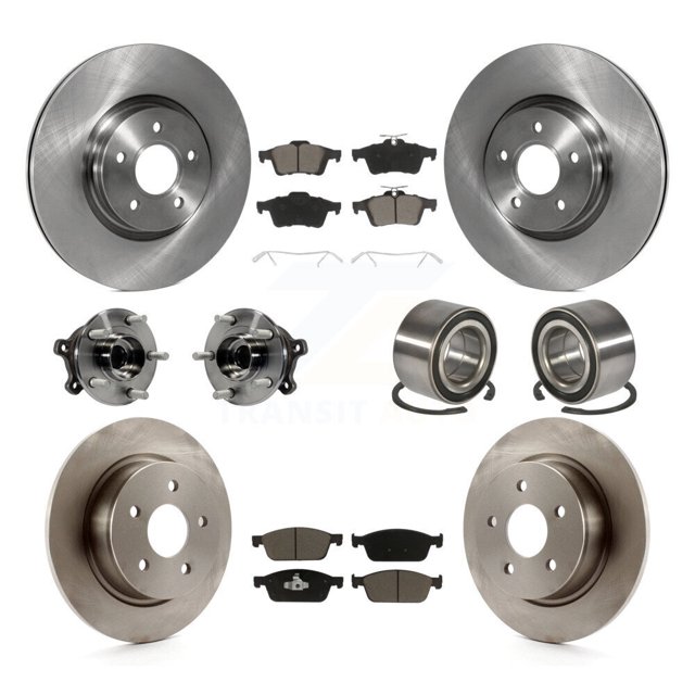 Transit Auto Front Rear Wheel Hub Bearings Assembly Disc Brake Rotors and Ceramic Pads Kit (10Pc) for Car 2013-2016 Ford Escape AWD with 2.0L 1.6L - Left Right Side (Driver Passenger) KBB-117058