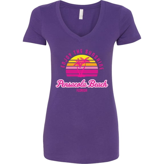 Inktastic Summer Enjoy the Sunshine Pensacola Beach Florida in Pink Women's V-Neck T-Shirt