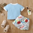 thumbnail image 4 of KIMI BEAR Newborn Boys Outfits Set 9 Months Newborn Boy Spring Summer Outfits 12 Months Contrast Colo Short Sleeve Rib Knitted T-Shirt + Dinosaur Prints WalkShorts 2PCS Set Blue, 4 of 8