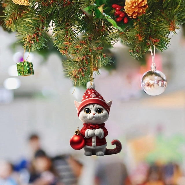 Colgante navideño Funny Cats - Adorno acrílico 2D para decoración de árbol, pared y ventana - Decoración navideña colorida