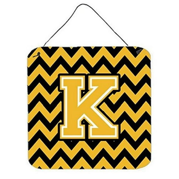 Letter K Chevron Black & Gold Wall or Door Hanging Prints, 6 x 0.02 x 6 in.