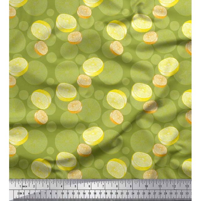 Soimoi Green Viscose Chiffon Fabric Lemon Slice Vegetable Fabric Prints By Yard 42 Inch Wide