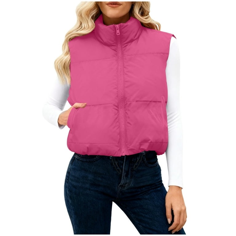 Crop Vest Jacket for Women Trendy Sleeveless Stand High Collar