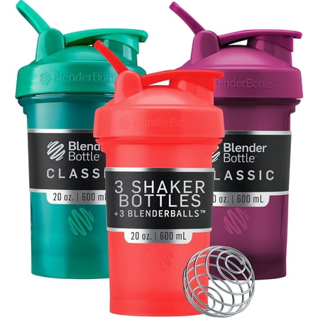 Visualz Classic V2 Shaker Perfect for Protein Shakes and Pre Workout, 20-Ounce (3 Pack), Red, Green, Plum