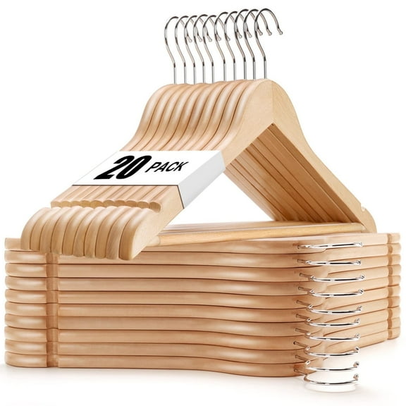 Cozymood Wood Hangers, Clothes Hangers, Wooden Hanger, Premium Coat Hanger, 20 Pack, Natural