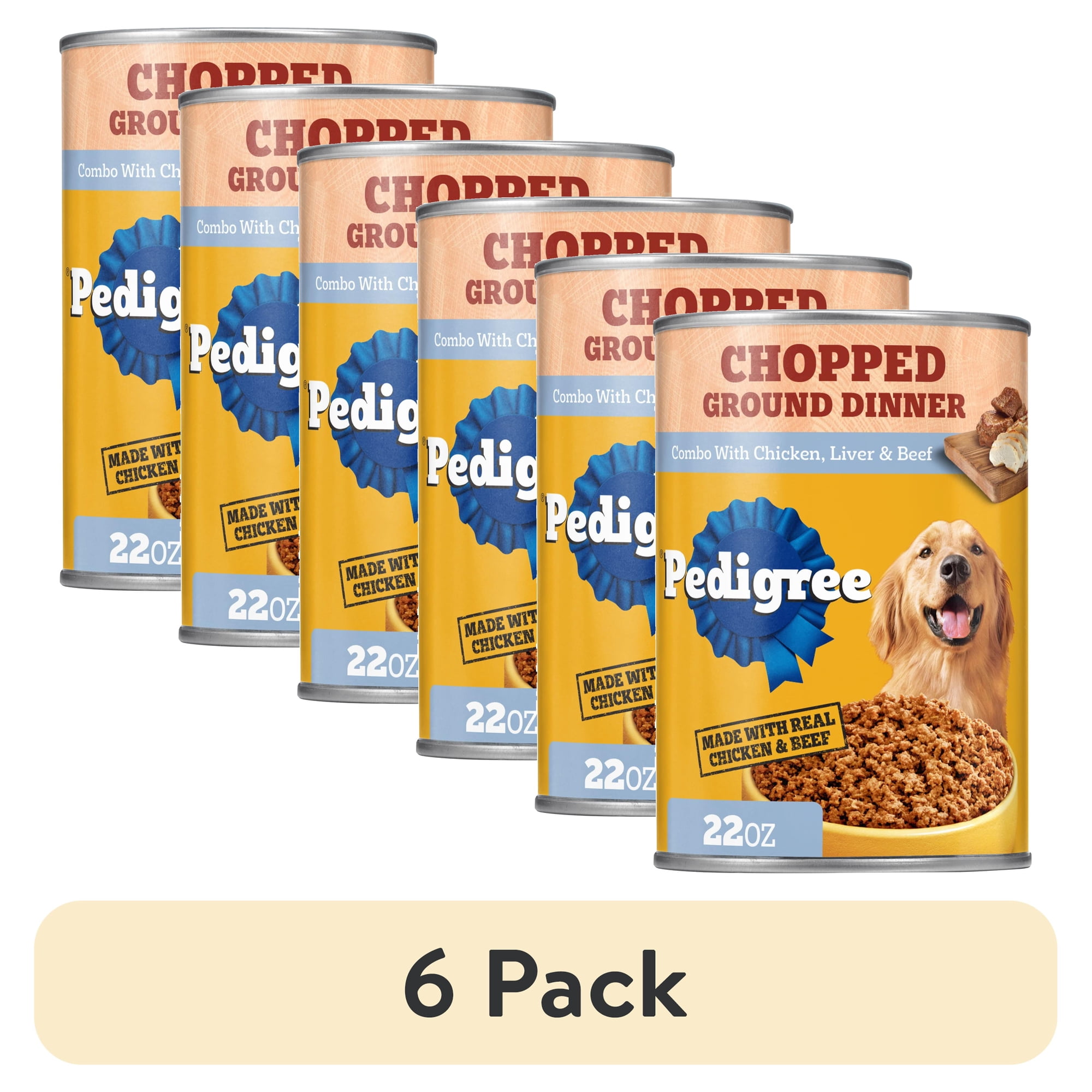 (6 pack) Pedigree Chopped Ground Dinner Chicken, Liver & Beef Adult Soft Wet Dog Food, (12) 22 oz Cans