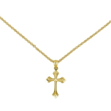 Primal Gold 14 Karat Yellow Gold Diamond-cut Passion Cross Charm with 18-inch Cable Chain