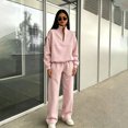 thumbnail image 5 of Womens Sweatsuits 2 Piece Set Long Sleeve Half Zip Sweatsuits Lounge Wide Leg Pants Tracksuit Vacation Fall Outfits Pink XXL, 5 of 5