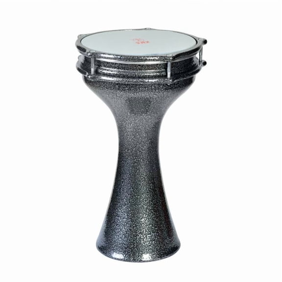 The ZAZA Percussion The 16'' Silver Black Aluminum Darbuka Doumbek.