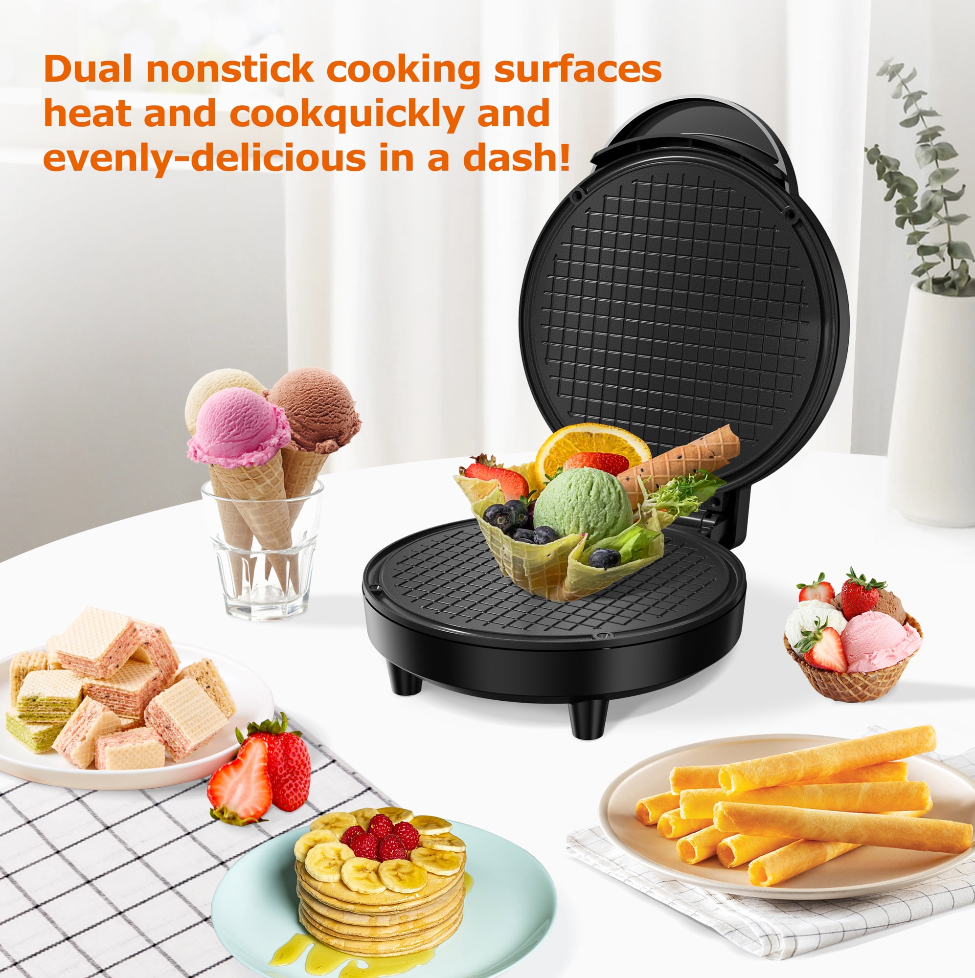 KEINVE Waffle Cone Maker Machine with Overheat Protection, 7” Ice Cream Cone Maker,Electric Nonstick Waffler lron Machine for Sundaes or Dly Dessert, Summer BBQ Gift Treat for Kids Adults