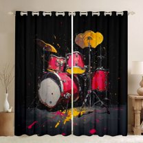 jejeloiu Oil Painting Drum Kit Black Out Curtains,Rock Music Instrument Curtains Pack of 2 (42x63 Each) For Boys Kids