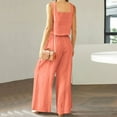 thumbnail image 7 of Women's 2 Piece Outfits Square Neck Tank Crop Top Wide Leg Pants Matching Set Tracksuit Polyester Track Pants Women Fall Attire Juniors Snow Gear Women Pinstripe Women's Suits Lifeguard Jumpsuit, 7 of 7