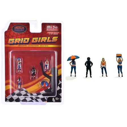 "Grid Girls" 5 piece Diecast Figure Set (4 Figures, 1 Umbrella) Ltd Ed to 3600 pieces for 1/64 Scale Models by American Diorama