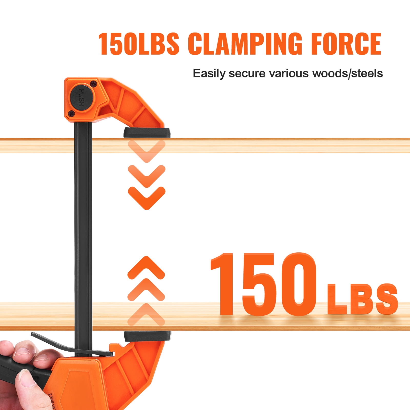 KFFKFF Bar Clamps for Woodworking, 4-Pack 6" and 2-Pack 12" One-Handed Clamp/Spreader, Quick-Change F Clamp with 150 lbs Load Limit, Plastic and Carbon Steel, Wood Clamps for Woodworking Metal