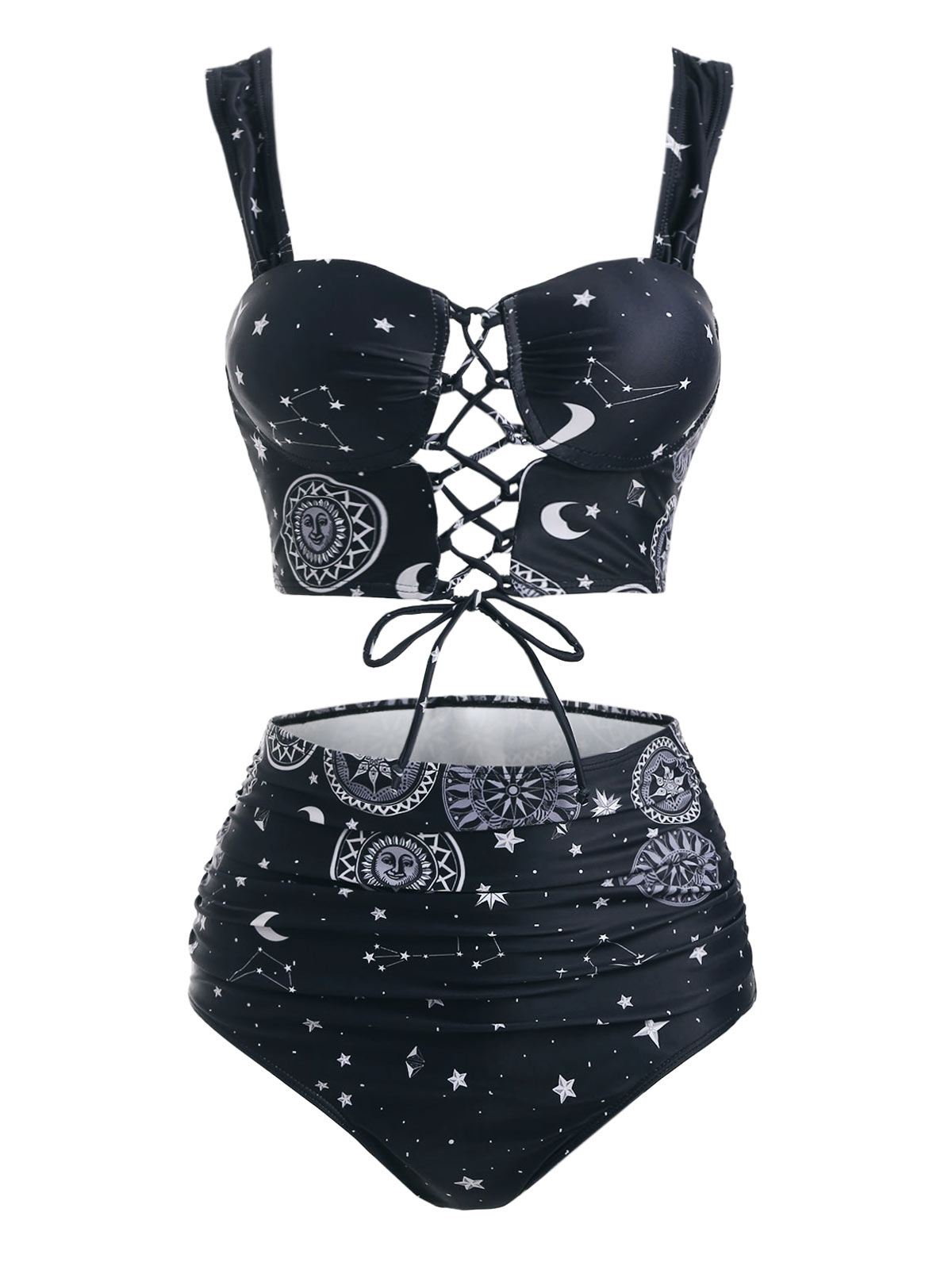 sun star moon lattice underwire tankini swimsuit