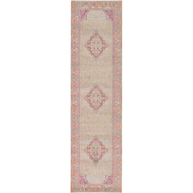 Unique Loom Medici Distressed Medallion Rug 2' 7 x 10' Runner Beige/Pink