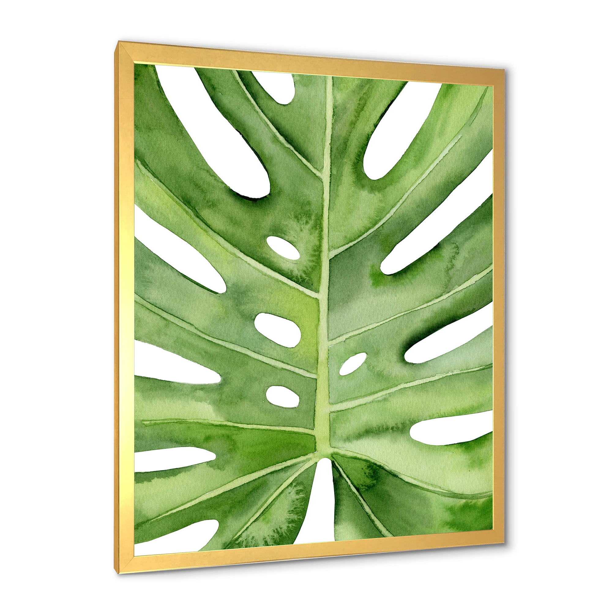 Designart 'Close Up Green Monstera Leaf Tropical Palm' Tropical Framed Art Print