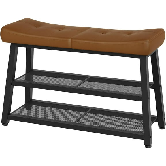 Shoe Bench, 3-Tier Shoe Rack, Entryway Bench with Storage and Cushion, for Hallway, Foyer, Bedroom, Brown and Black