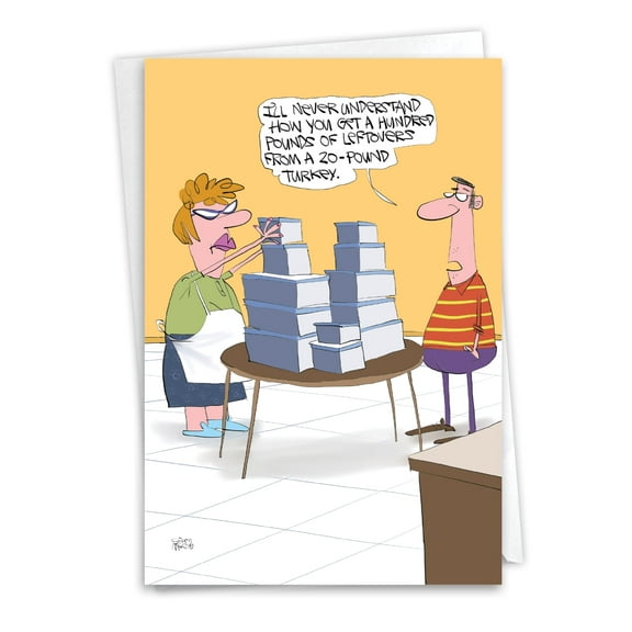 NobleWorks Funny Thanksgiving Greeting Card with 5 x 7 Inch Envelope (1 Card) 100 Pounds Of Leftovers C8738TGG