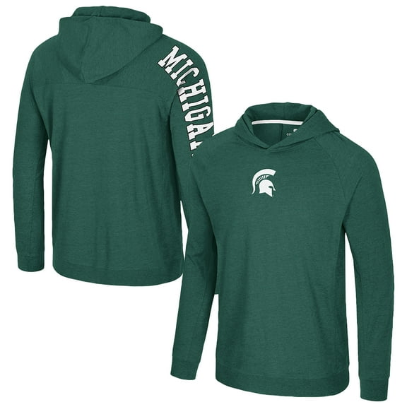 Men's Colosseum Green Michigan State Spartans Back in Business Long Sleeve Raglan Hooded T-Shirt
