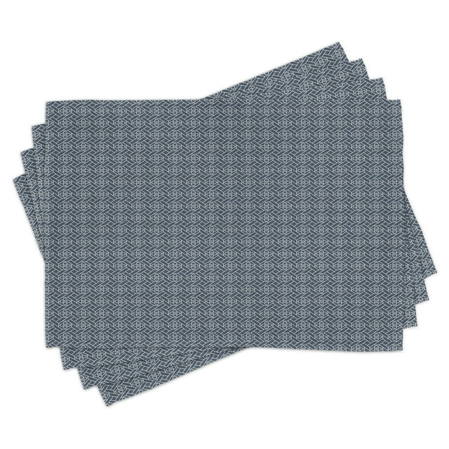 Ambesonne Japanese Place Mats Set of 4, Geometric Floral Motif, Standard Size, Charcoal Grey Dark Blue