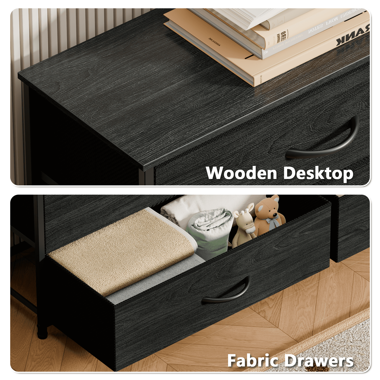 Tydimor Black 8 Fabric Drawers Dressers for Bedroom Wide Dresser TV Stand for 55" TVs, Chest of Drawers